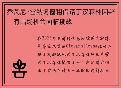 乔瓦尼·雷纳冬窗租借诺丁汉森林因鲜有出场机会面临挑战