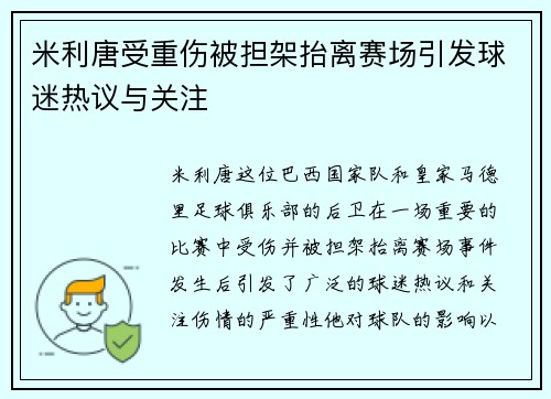 米利唐受重伤被担架抬离赛场引发球迷热议与关注 米利唐受重伤被担架抬离赛场引发球迷热议与关注
